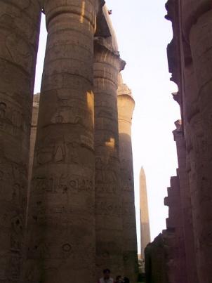 Hypostile Hall and one of Hateshepsut's obelisks at Karnak