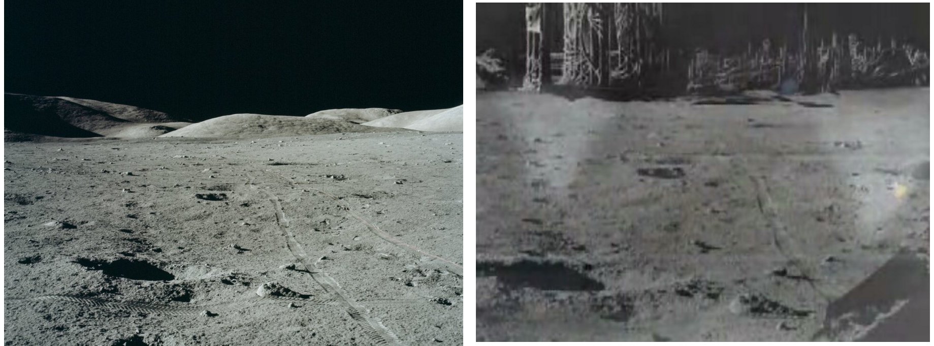 Comparison of genuine Apollo 17 photo and Apollo 20 fake